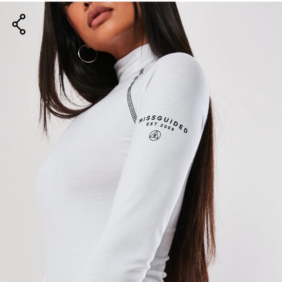 Missguided Tops - Missguided White high neck slogan bodysuit Sz 2